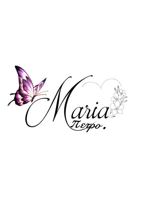 Maria Tattoo Design Name, Name With Butterfly Tattoo, Maria Name Tattoo, Aria Tattoo, Tattoo Nombres, Maria Name, Maria Tattoo, Name Tattoo On Hand, Memorial Tattoo Quotes