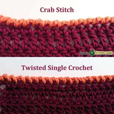 Edging - Crab Stitch & Twisted SC Great tutorial for these crochet edges! #diy Crochet Edging Pattern, Crochet Edges, Crochet Edgings, Crochet Twist, Crochet Edging Patterns, Crochet Lace Edging, Crochet Lace Pattern, Stitch Ideas, Crochet Borders