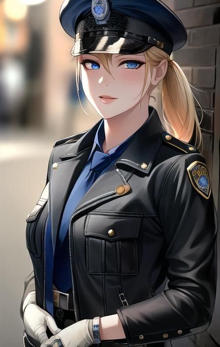 Anime Police Woman, Woman Police Officer, Anime Brown Hair, Anime Blue Hair, Police Outfit, Female Cop, Hello Ladies, Police Women, Anime Warrior