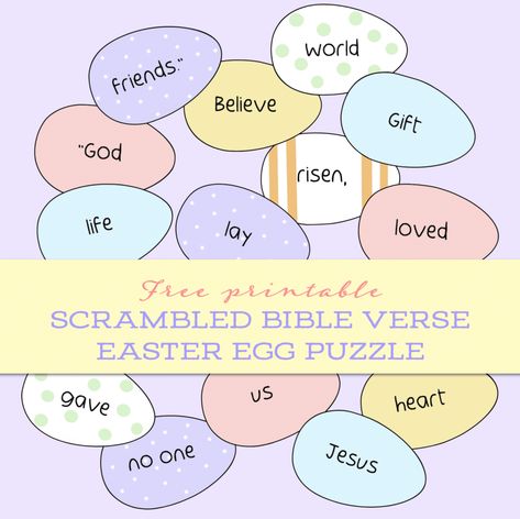 Scrambled Bible Verse Easter Egg Puzzles Easter Scriptures, Short Verses, Romans 6 23, He Has Risen, Resurrection Day, Because He Lives, Devotional Journal, Everlasting Life, Coloring Easter Eggs