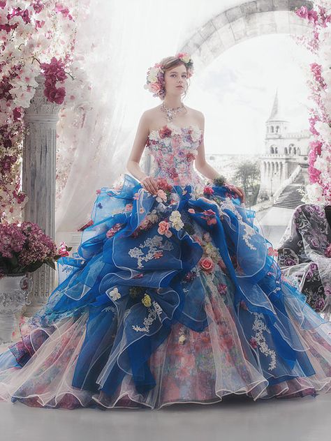 Colorful Wedding Dresses by Stella De Libero @Maysociety Dress With Flowers, 파티 드레스, Fairytale Dress, فستان سهرة, Dreamy Dress, Fantasy Dress, Colored Wedding Dresses, Alternative Wedding, Gorgeous Gowns