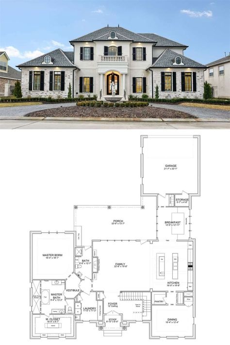 Luxury House Floor Plans, French Entry Doors, Open Concept Design, Contemporary Dining Sets, Brick Siding, Luxury Plan, European Style Homes, European House Plans, Open Concept Layout