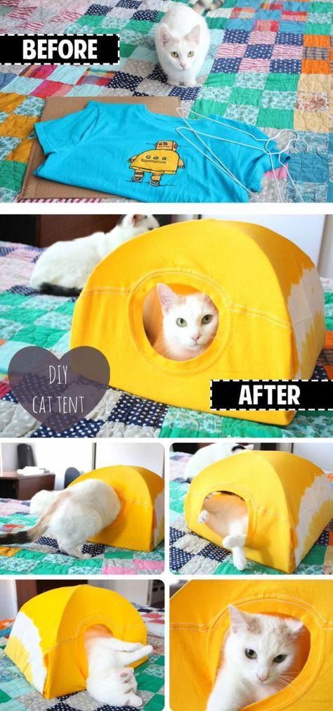 'DIY cat tent...!' (via Instructables.com) #dogdiyprojects Diy Cat Tent, Cat Playground Outdoor, Kat Diy, Diy Pet Bed, Diy Tent, Cat House Diy, Cat Tent, Diy Cat Toys, Cats Diy Projects