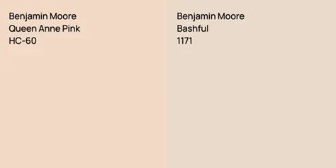 Benjamin Moore Tissue Pink color comparison Tissue Pink Benjamin Moore, Benjamin Moore Bashful, Pinky Swear, Favorite Paint Colors, Favorite Paint, Pink Vs, Benjamin Moore, Queen Anne, Side By Side