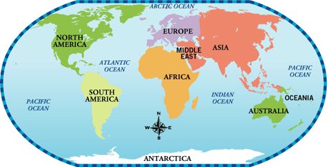 World Map Continents and Oceans | Map © Jim McMahon Digestive System For Kids, Map Of Continents, Grade 4 Social Studies, Continent Boxes, Globe Wallpaper, World Map Continents, Continents Of The World, Happy Wives Club, Montessori Geography