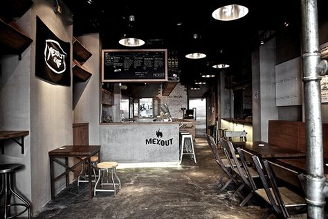 Mexout on Behance Cafe Industrial, Industrial Cafe, Kitchen Ikea, Coffee Shop Design, Dark Interiors, Cafe Shop, Cool Ideas, Shop Interiors, Skagen