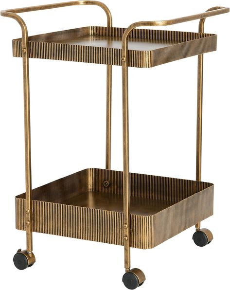 Creative Co-Op Ribbed Square Trolley Bar Cart, Aged Brass : Amazon.ca: Home Chinoiserie Wall Art, Tea Trolley, Glass Bar Cart, Brass Furniture, Fall Entertaining, Beautiful Bars, Beautiful Storage, Creative Co Op, Furniture Finishes