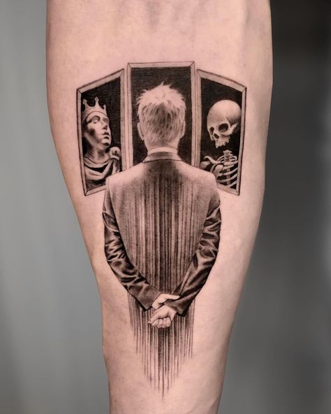 Backpiece Tattoo, Surreal Tattoo, Realistic Tattoo Sleeve, Clever Tattoos, Tattoos Geometric, Spooky Tattoos, Leg Tattoo Men, Greek Tattoos, Tatuaje A Color