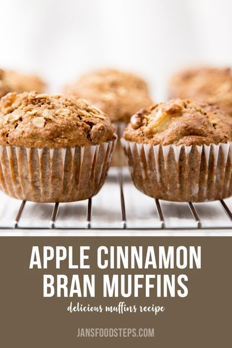 Apple Cinnamon Bran Muffins Recipe - Jan's Food Steps Wheat Bran Muffins, All Bran Muffins, Apple Bran Muffins, Bran Muffins Healthy, Yummy Muffins, Raisin Bran Muffins, Bran Muffin Recipes, Apple Muffin Recipes, Moist Muffins