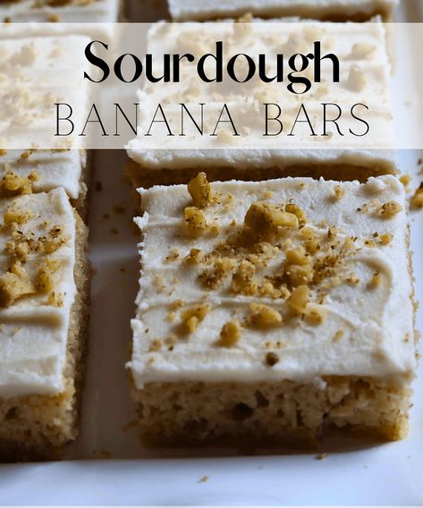 Discard Cracker Recipe, Freezer Friendly Sourdough Recipes, Sourdough Banana Bars, Sourdough Bars Recipes, Sourdough Discard Brownie Recipes, Banana Sourdough Bread, Sourdough Banana Recipes, No Wait Sourdough Discard Recipes, No Wait Sourdough Recipes