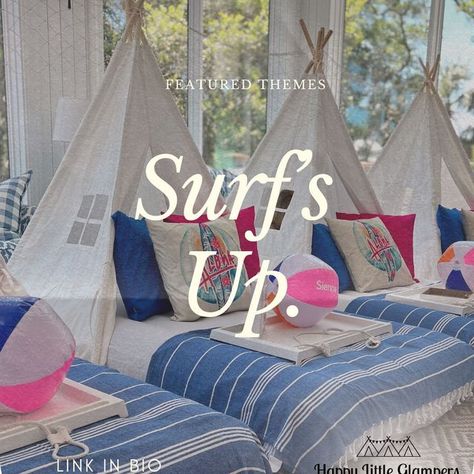 Helen Tsveer on Instagram: "Over the next few weeks we will be highlighting our sleepover themes ⛺️ 🌊SURF’S UP: We introduced our theme “Surf’s Up” last Spring of 2022. Our first set up was in Kiawah Island at a vacation rental, which felt so fitting! Our owner, Helen, worked hard to curate party decorations that had a coastal feel AND were also bright & fun for kids. Helen personalized each beach ball with a glamper’s name as “placecards” for each bed & as a fun take home party favor! ⛱️ ( Kiawah Island, Beach Ball, Sleepover Party, Surfs Up, The Next, House Party, Highlights, Cool Kids, Vacation Rental