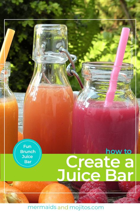 How to Create a Juice Bar for a Special Brunch or Mother’s Day BreakfastEveryone loves freshly squeezed juice.  A freshly squeezed juice bar is a fun and interactive way to let your guest customize their favorite juice by mixing and matching flavors and Herbs. Juice Bar Recipes, Wedding Juice Bar, Wedding Juice, Easter Bbq, Fresh Juice Bar, Veggie Tart, Diy Juice, Breakfast Juice, Healthy Juice Drinks