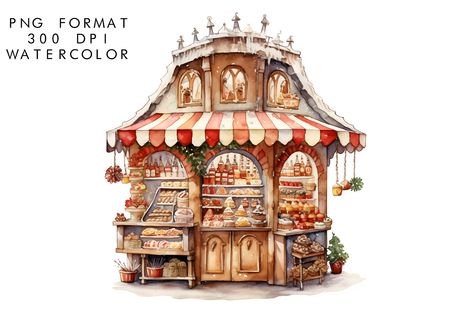 Watercolor Christmas Bakery Stand Christmas Bakery Illustration, Bakery Stand, Bakery Illustration, Christmas Bakery, Printable Illustrations, Watercolor Christmas, Christmas Watercolor, Creative Fabrica, Linux