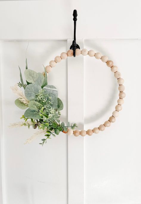 Excited to share this item from my #etsy shop: Home Decor - Wood Bead Wreath with Eucalyptus and Pampas Grass. Ships Free! Wood Bead Wreath Ideas, Beaded Wreath Ideas, Bead Wreath Ideas, Beaded Wreath Diy, Wood Bead Wreath Diy, Eucalyptus And Pampas, Wooden Bead Wreath, Bead Wreaths, Wood Bead Wreath