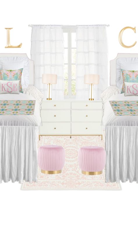 Sorority House Rooms, Cute Dorm Ideas, Luxury Dorm Room, Dorm Room Themes, Pretty Dorm Room, Sorority Room, College Dorm Room Inspiration, Preppy Dorm Room, Dream Dorm Room