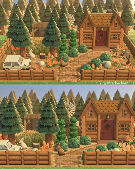 Acnh Cabin House, Acnh Cabin House Exterior, Animal Crossing Log Cabin, Acnh Cabin Interior, Acnh Woodsy Area, Animal Crossing Guide, Animal Crossing Wild World, Animal Crossing Villagers, Island Decor