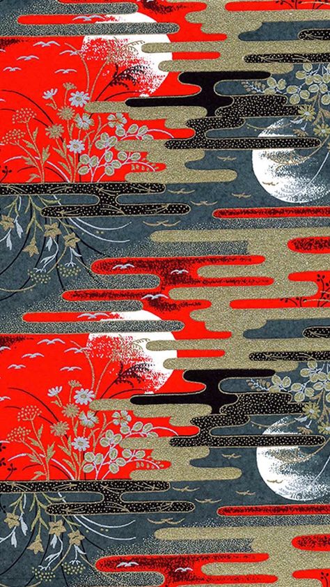 Japanese sunset pattern Chiyogami Paper, Chinese Pattern, Chinese Typography, Modern Asian, Japanese Art Prints, Traditional Japanese Art, Kimono Pattern, Pattern Texture, Japanese Textiles