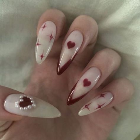 Sharp Nails, Cute Simple Nails, Grunge Nails, Soft Nails, Red Nail, Kawaii Nails, Beauty Nail, Heart Nails, Funky Nails