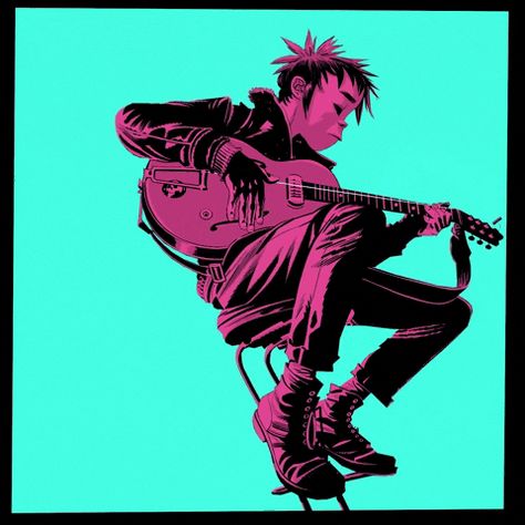 Gorillaz, Guitar, Blue, Art