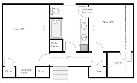 Bath Jack Jill Bathroom Ideas, Jack And Jill Bathroom Layout, Attic Layout, Big Vanity, Jack N Jill Bathroom Ideas, Bathroom Layout Ideas, Floor Plan With Dimensions, Attic Ideas, Bathroom Layouts