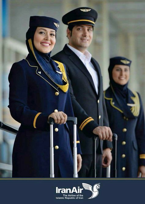 Iran air cabin crew Sustanible Fashion, Cabin Crew Hairstyles, Qatar Airways Cabin Crew, Pilot Aesthetic, Air Hostess Uniform, Airline Stewardess, Pilot Career, Iran Air, Pilot Quotes