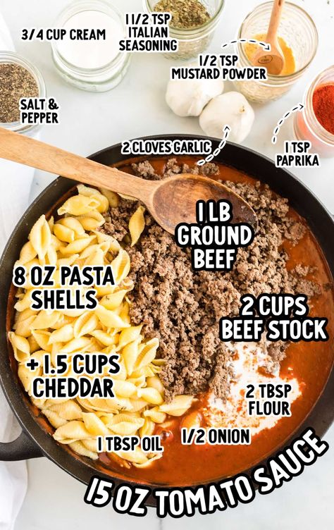 Pasta Shells With Ground Beef, Shells With Ground Beef, Creamy Beef And Shells, Beef And Shells, Beef Pasta Recipes, Shells Recipe, Pasta Shells, Stuffed Shells Recipe, Small Pasta