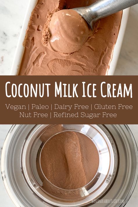 chocolate coconut milk ice cream Dairy Free Ice Cream Maker Recipes, Coconut Milk Ice Cream Recipe, Cuisinart Ice Cream Maker Recipes, Chocolate Coconut Milk, Milk Chocolate Ice Cream, Non Dairy Ice Cream, Coconut Milk Chocolate, Sugar Free Ice Cream, Ice Cream Recipes Machine