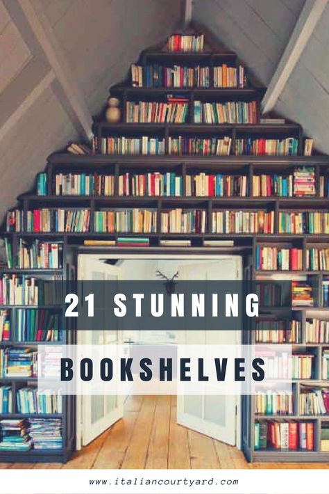 21 stunning bookshelfbookshelf inspiration bookshelf decorating ideas library Walls Of Bookshelves, Library Walls Ideas, Loft Bookshelf Wall, Wall Bookshelves Ideas, Diy Wall Shelves For Books, Bookshelf Library Design, Build In Shelves Living Room Decor, Custom Bookshelf Ideas, Bookshelf Wall Decor