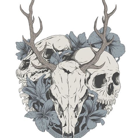 Skulls Flowers, Forest Aesthetic, Arte Peculiar, Skeleton Art, Skull Drawing, Flower Skull, Wow Art, Creepy Art, Animal Skulls