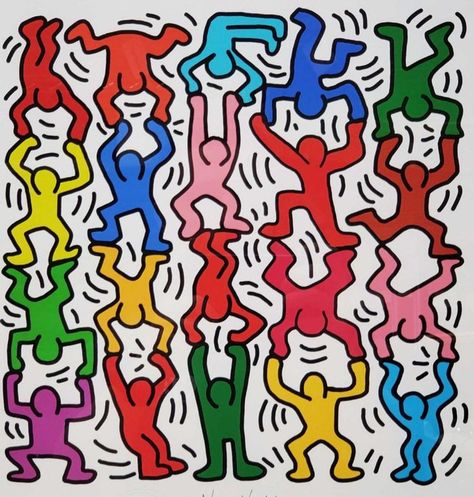 Styl Indie, Keith Haring Dancing, Keith Haring Art, Haring Art, Dancing Figures, Arte Indie, Tableau Pop Art, Bedroom Wall Collage, 8bit Art