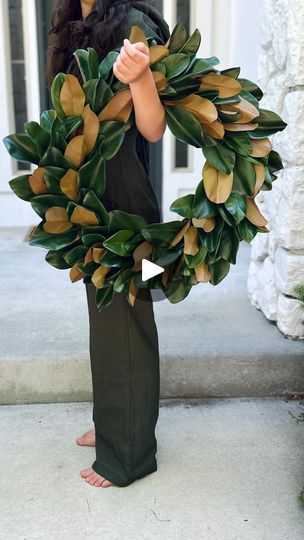 2K views · 153 reactions | Make a magnolia wreath order with me!   I am complete obsessed with these artificial magnolia leaves. They make the most gorgeous and natural looking magnolia wreaths that are durable and will last for many years to come!   The wreath I’m making here is the 25” size of one of my magnolia wreath styles!   I actually have 3 different listings for my regular magnolia wreaths right now (and 2 different listing for fall magnolia wreaths). One that is all green with different magnolia leaves. One that is mostly green with the same leaves I’m using here. And this one that has more of the brown leaves facing forward.   Working on your wreath orders in my happy place, and I’m so thankful I get to do this for a living every day! | Jenny- Jenny’s Wreath Boutique | Sabrina C Magnolia Leaf Wreath Diy, Magnolia Leaf Arrangement, Fall Magnolia Wreath, Magnolia Fall Decor, Magnolia Wreath Front Door, I Am Complete, Magnolia Wreaths, Magnolia Leaf Garland, Artificial Magnolia