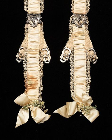 Wedding corset Department Store: (attributed) Lord & Taylor (American, founded 1826) Date: ca. 1903 Culture: American Medium: silk, bone, metal, elastic Dimensions: Length at CF: 14 in. (35.6 cm) Vintage Garter, Edwardian Costumes, Taylor Wedding, Wedding Corset, Edwardian Wedding, Fashion Silhouette, Antique Fashion, Gibson Girl, Costume Collection