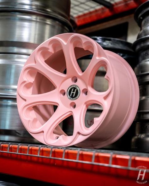 Pink Heart Rims On Car, Cute Rims For Cars, Heritage Wheels, Cute Pink Car, Car Customization, Pink Wheels, Pink Car Accessories, Car Rims, Light Pastel Pink