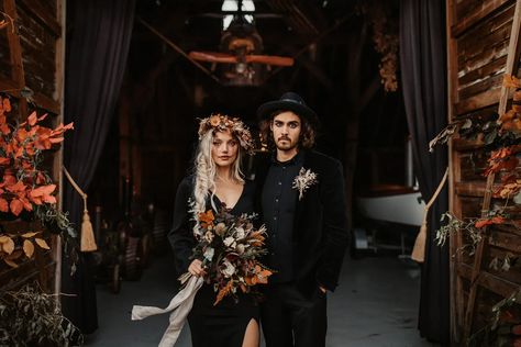 Gothic Wedding Ideas, Preston Court Wedding, Wedding Dresses With Long Sleeves, Dresses With Long Sleeves, Courthouse Wedding Dress, Edgy Wedding, Black Wedding Dress, Rock Dresses, Black Bridesmaids