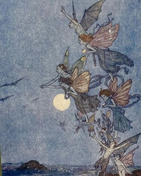 Bee Stings on Instagram: "Edmund Dulac, A Midsummer Night's Dream #edmunddulac #fairy #fairyillustration #amidsummernightsdream #shakespeare #illustration #vintageillustration #goldenageofillustration" Glume Harry Potter, Fairies Dancing, Fairy Illustration, Marjolein Bastin, Vintage Fairies, Fairies Elves, Fairy Magic, Flower Fairies, Arte Obscura