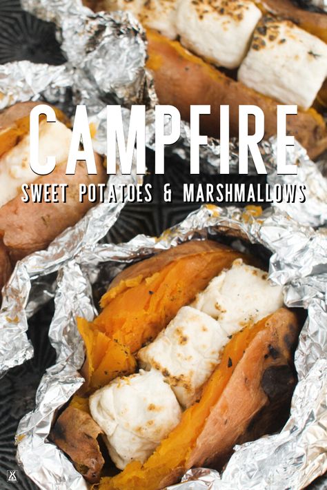 Camping Recipes Dinner, Camping Thanksgiving, Koa Camping, Sweet Potatoes With Marshmallows, Camping Meal Planning, Camping Food List, Best Camping Meals, Camping Menu, Foil Packet Meals