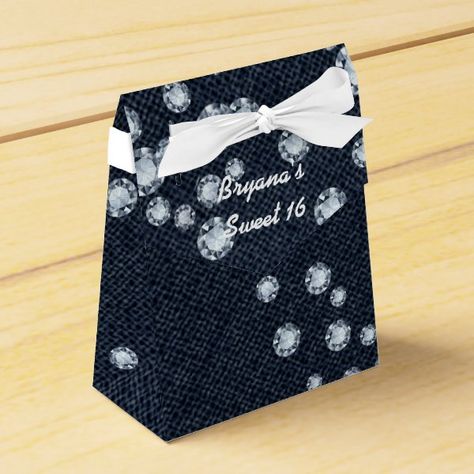 Denim & Diamonds Birthday Party Favor Boxes Denim And Diamonds Party, Denim Baby Shower, Diamonds And Denim Party, Denim Diamonds, Denim And Pearls, Diamond Theme, Swag Bags, Denim Party, Pearl Party