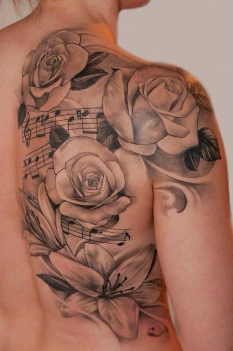 Floral Music Tattoo Sleeve, Floral Music Tattoo, Music Tattoo Sleeves, Music Notes Tattoo, Horoscope Tattoos, Music Note Tattoo, Create Your Own Tattoo, Pisces Tattoos, Music Tattoo Designs