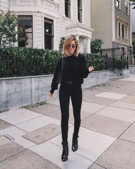 all black outfits with a black sweater, jeans and combat boots. Visit Daily Dress Me at dailydressme.com for more inspiration                      women's fashion 2018, fall fashion, school fashion, college, women's blouses, sweaters, boots, ankle boots, casual outfits Outfit Nero, All Black Outfits For Women, Daily Dress Me, Jeans And Combat Boots, All Black Outfits, Black And White Outfit, Outfits Woman, Woman In Black, Black Outfits