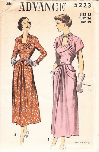 1940s Dress Pattern, 1950s Dress Patterns, Advance Patterns, Patron Vintage, Vestidos Retro, Vintage Dress Patterns, 40s Fashion, 1940s Dresses, Old Fashion