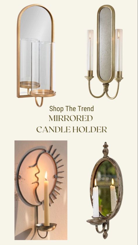 Mirrored wall sconces look great in your apartment entryway! Mirror Sconces, Apartment Entryway, Wall Scones, Mirrored Wall, Fireplace Mirror, Candle Mirror, Apartment Bedroom, Mirror Console, Arch Mirror