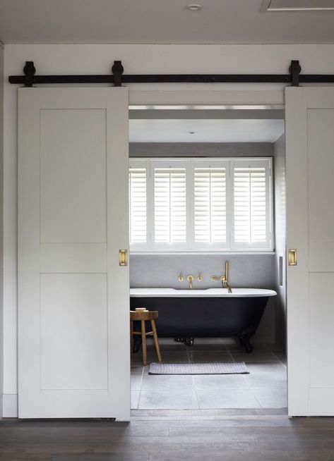 Ensuite Ideas: 17 clever ideas for an ensuite bathroom | Livingetc Deur Ensuite, Monochrome Bathroom, Ensuite Bathrooms, Sanitary Ware, Sliding Doors Interior, Ensuite Bathroom, Building Material, Grey Bathrooms, Bathroom Doors