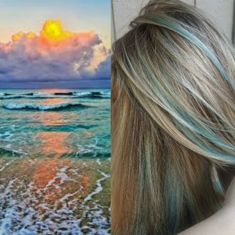 Blue Underneath Hair Blonde, Dirty Blonde Hair With Blue Highlights, Teal Hair Streaks, Blonde Hair With Blue Highlights, Hair Streaks Blonde, Aqua Highlights, Highlights 2024, 2000s Hair, Turquoise Highlights