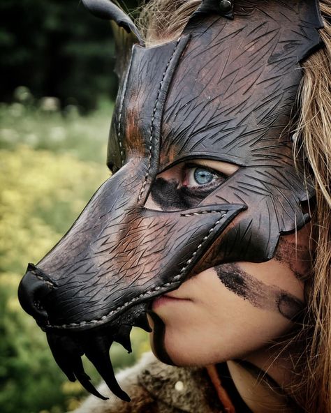 TFW it's a full Hunter's Moon in Aries and time to take charge. •🐺• Maybe it's this moon or maybe it's Halloween fast approaching, but I… Medieval Masks, Pagan Spring, Fantasy Attire, Couture Cuir, Creepy Masks, Wolf Conservation Center, Historical Shoes, Runic Alphabet, Totem Animal