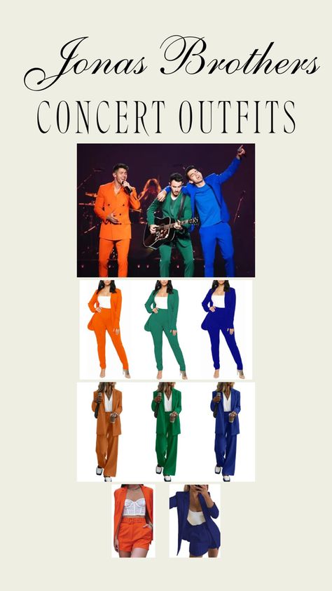 Jonas Brothers Tour Outfit, Xanadu Aesthetic, Jonas Brothers Concert Outfit, Colored Suits, Jonas Brothers Concert, The Jonas Brothers, Outfit Concert, Concert Ideas, Jonas Brother