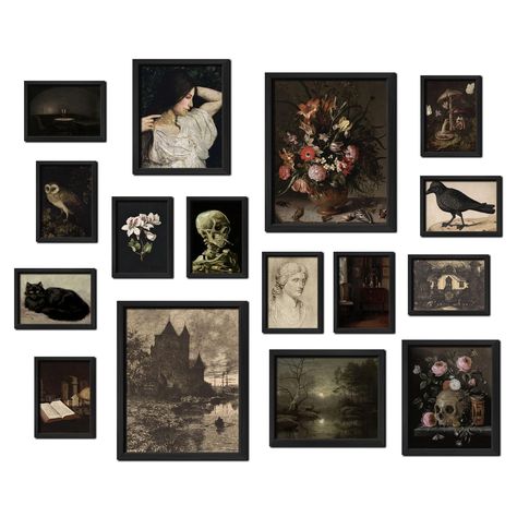 PRICES MAY VARY. 【ADAPTS TO ANY SPACE】Discover the allure of our dark academia gallery wall art set. Perfect for dark cottagecore, vintage halloween decor and ark and moody decor, our gothic wall decor resonate with nostalgia, intrigue, and timeless beauty. Let the dark academia vibes transform your space. Dive in now! 【VISUALLY STUNNING】Gothic wall decor are printed on a thick semi-gloss paper with a subtle matte finish to add texture and enhance the details of each image. It is our hope that t Moody Maximalist Wall Decor, Dark Academia Picture Frames, Moody Entryway Ideas, Witchy Boho Decor, Entry Way Gallery Wall, Witchy Posters, Bedroom Witchy, Academia Gallery Wall, Moody Fall Decor