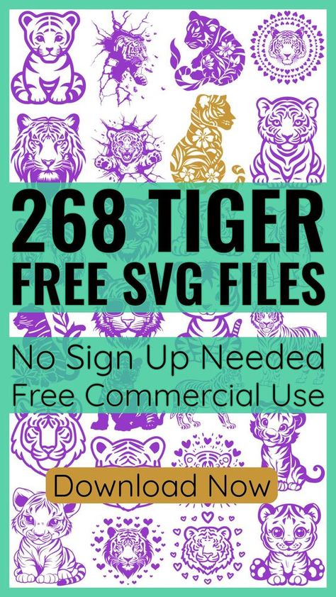 Purple Prints, Cricut Animals, Freebie Svg, Tiger Vector, Tiger Images, Cameo Crafts, Cricut Inspiration, Silhouette Cameo Crafts, Free Svgs