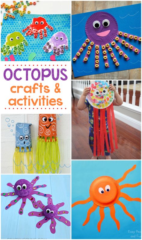 16 Fun Octopus Crafts & Activities- great for an ocean or under the sea theme. Octopus Crafts, Under The Sea Crafts, Halloween Crafts For Toddlers, Crafts For Toddlers, Sea Crafts, Ocean Crafts, Easy Activities, Letter A Crafts, Animal Crafts