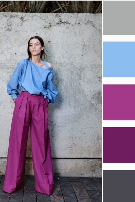 Fuschia Color Combinations, Outfit Celeste, Pink Jeans Outfit, Deep Winter Palette Outfits, Bright Winter Outfits, Colour Combinations Fashion, Color Combos Outfit, Color Blocking Outfits, Color Combinations For Clothes