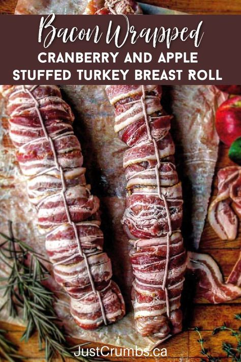 Turkey Breast Roll Recipes, Stuffed Turkey Roll Ups, Bacon Wrapped Turkey Tenderloin, Stuffed Turkey Breast Thanksgiving, Rolled Turkey Breast Recipes, Turkey Breast Thanksgiving Recipe, Thanksgiving Meat Ideas, Stuffed Turkey Tenderloin Recipes, Turkey Breast Dinner Ideas